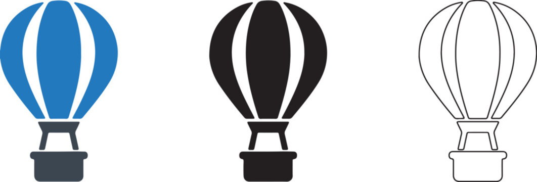 Hot air balloon icon 3 icon concepts colour icon, solid icon, and line art transparent png travel adventure aviation editable vector eps collection