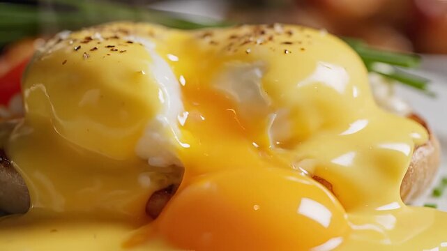 Delicious Eggs Benedict with Rich Hollandaise Sauce.
