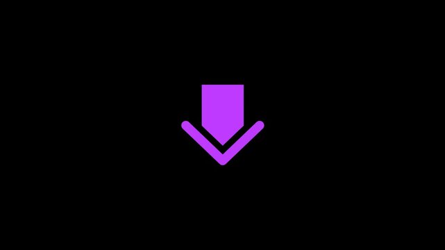 Purple Download Arrow Icon Animation Clean UI Motion Graphic Asset. Horizontal Download Button Arrow Moving Down Concept with Alpha Channel.