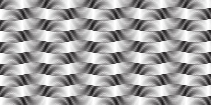Monochrome black and white zig zag wave pattern featuring a detailed woven line texture effect