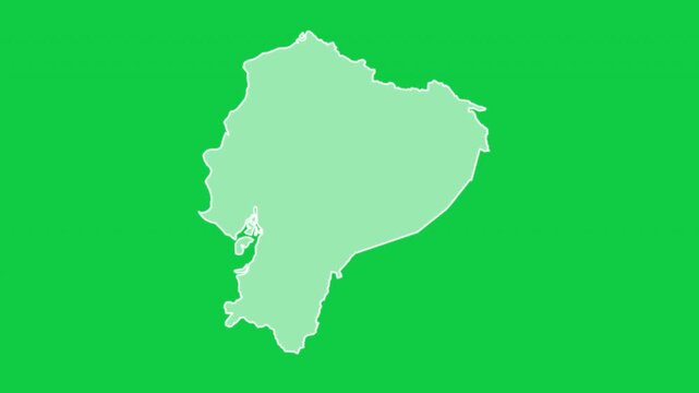 Ecuador map glow trace outline animation green background