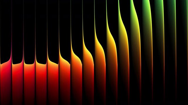 Fluid neon gradients ripple across fractal glass while rotational motion shapes shifting colorful waves. Flowing chromatic dynamic gradients refracted through layered glass ridges. Seamless loop. 4K