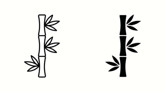 Bamboo plant icons set with silhouette, outline, leaves, segments, nature, ecology, growth, Asian design, decorative, abstract