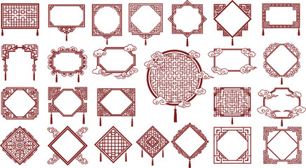 Chinese-Style Decorative Frame Vector Set Featuring Geometric Patterns and Traditional Elements for Cultural, Festive, and Artistic Design Graphics © MDShakhawat