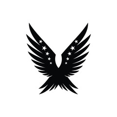 Fototapeta premium Minimalist black eagle silhouette with white star cutouts on white background