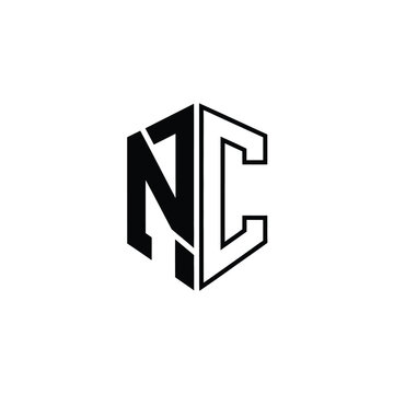 Black letter nc monogram inside a hexagonal outline on a white background