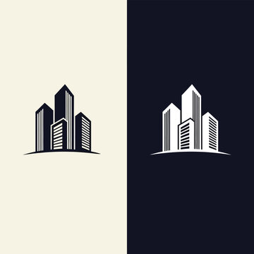 Real estate building silhouette on split color background