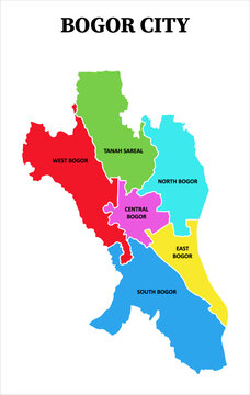 Illustration of Bogor Map with distinct color for each region and white boundary lines