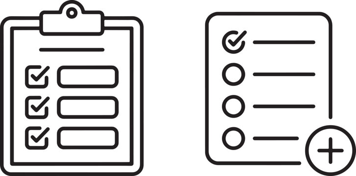 Art & Illustration, Task management checklist board with checkboxes and list items outline vector icons