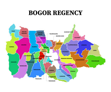 Illustration of Bogor Regency Map with distinct color for each region and white boundary lines