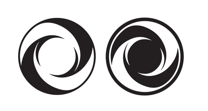 Two abstract circular spiral vortex design elements featuring minimalist geometric shapes displayed on transparent background