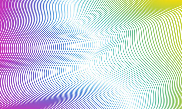 Colorful curved wavy lines abstract minimal background. Futuristic vector elegant design