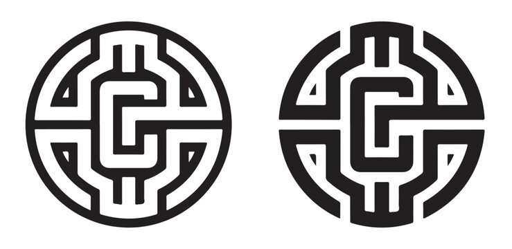 Abstract geometric circular logo symbol featuring letter c monogram design elements presented as a pair on transparent background
