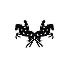 Fototapeta premium Two cowboys riding horses with star patterns on a white background