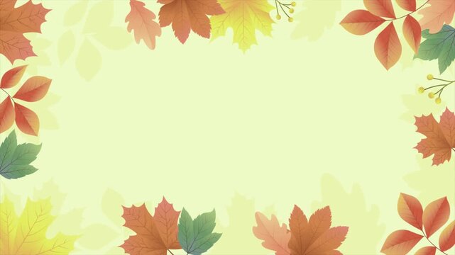 Beautiful autumn leaves border frame design with vibrant foliage and soft pastel yellow background for seasonal decoration ideas.