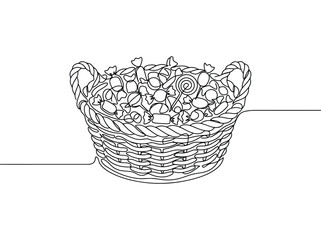 Obraz premium A full basket of assorted candies with a single line drawing style and simple clean look