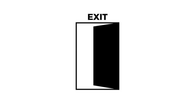 Minimalist exit door icon on bright withe background 4k video