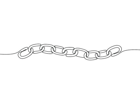 Continuous line drawing of a strong metal chain linking together with security and connection