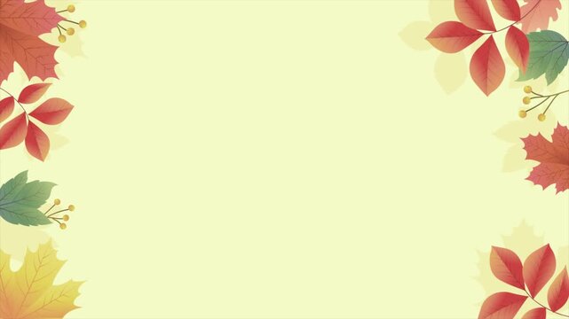 Beautiful autumn foliage borders frame a soft yellow background perfect for seasonal greeting cards and designs