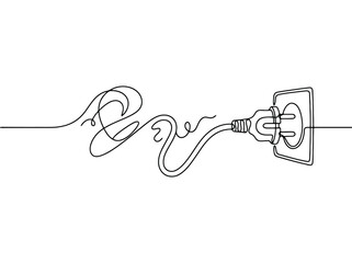 Obraz premium Electric plug connecting to wall socket with flowing wire representing energy and power