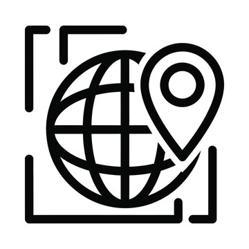 Global location and geotagging map pin icon with world map, find location