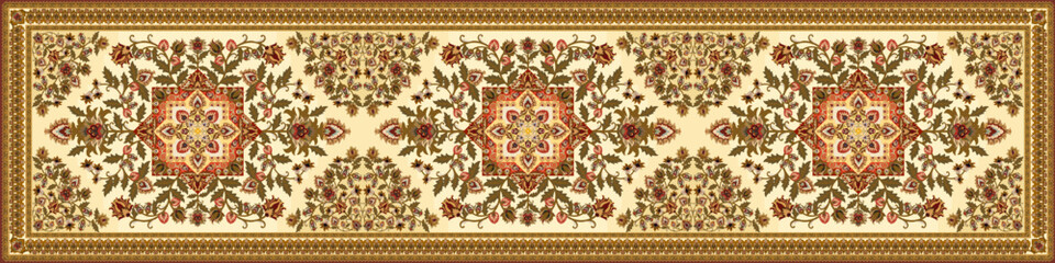 Naklejka premium Luxury Turkish Persian Carpet Pattern with Royal Blue Floral Ornament
