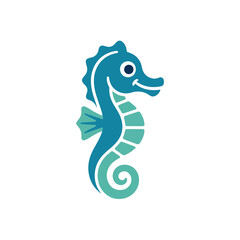 Fototapeta premium Cute Teal Blue Seahorse Flat Vector Illustration