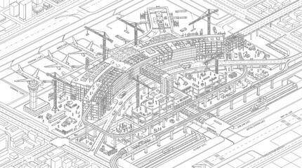 Obraz premium An aerial view of a large industrial complex with many structures and machinery in operation.