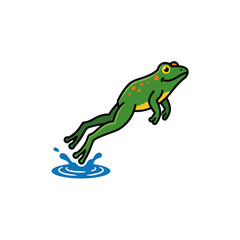 Fototapeta premium jumping green frog cartoon vector illustration with water splash