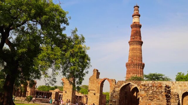The world's longest brick minaret in India. Qutub Minar in Delhi.