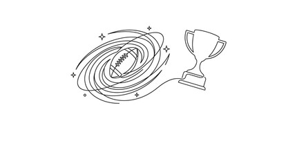 Continuous Line Art of American Football and Championship Trophy © Ibrahim Haidar Zayn 