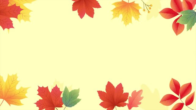 Collection of colorful autumn leaves on frame border with light yellow background for seasonal fall design template