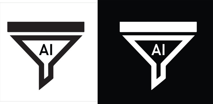 Artificial intelligence data funnel filter icon for digital technology analysis and processing systems on transparent background