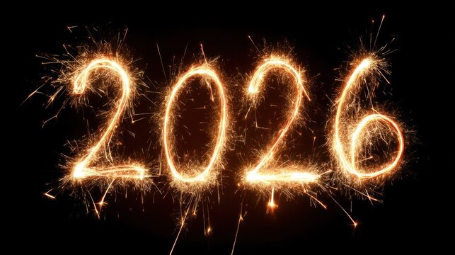 Sparkler lights forming the year 2026
