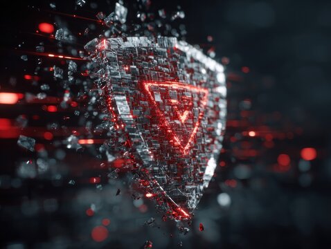 Abstract digital shield with glowing lines security concept