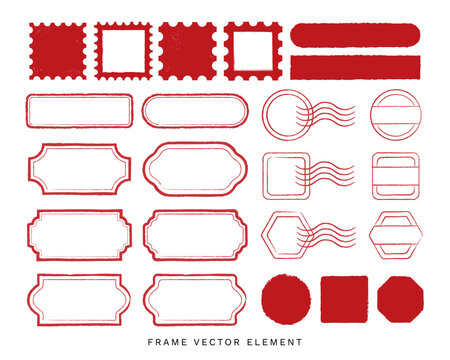 Vintage red ink stamp frames and grunge postmark borders collection