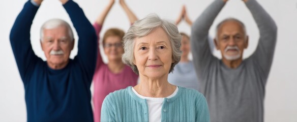 Fototapeta premium Seniors stretching together weave a vibrant tapestry of wellness across generations.