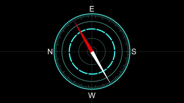Digital compass with cardinal directions display. Digital compass symbol for navigation and travel. Digital digital compass animation for tech interface.