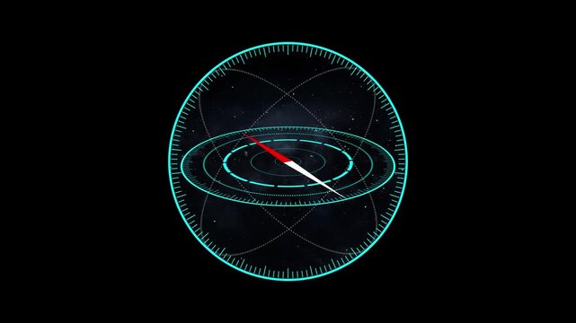 Futuristic orbital navigation display with stars. Orbital navigation symbol for space tracking. Digital orbital navigation animation for technology.