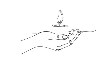 Minimalist hand holding a burning candle line art illustration © Reina
