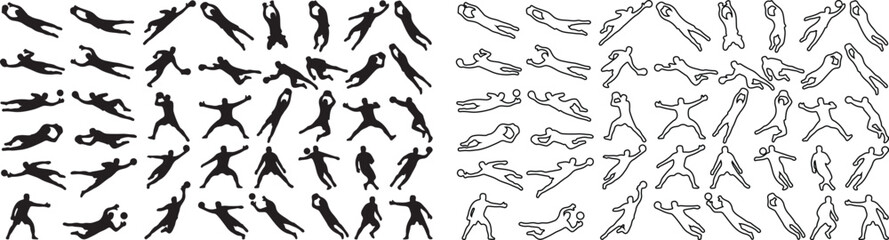 Skydiving silhouette collection, extreme sports skydiver vector set, freefall parachutist outlines, black and white jumping figures for adventure design © newez