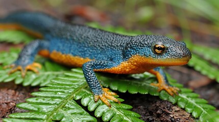Fototapeta premium Colorful Salamander on Leafy Background