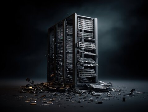 Abandoned Server Room with Broken Equipment.