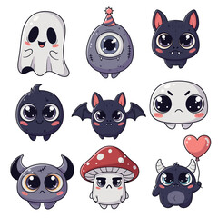 Fototapeta premium Cute cartoon halloween characters set, monsters and ghost isolated