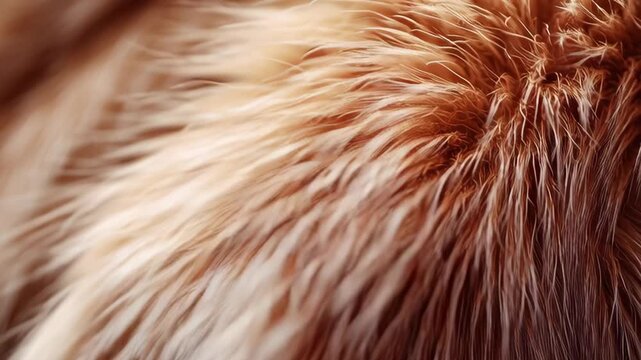 Fur background. Brown and beige animal fur texture. Closeup animal hair skin textured backdrop frame. Fluffy surface natural pattern design. Modern abstract short wool furry material, soft shaggy wool