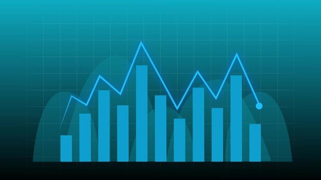 Blue bar chart with grid and fading wave. Business success symbol for financial growth. Digital bar chart animation for data statistics.