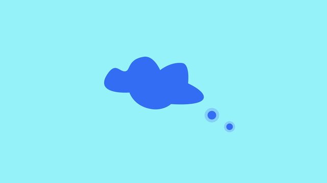 Blue thought bubble with dots on blue. Thought bubble symbol for communication and ideas. Digital thought bubble animation for social web.