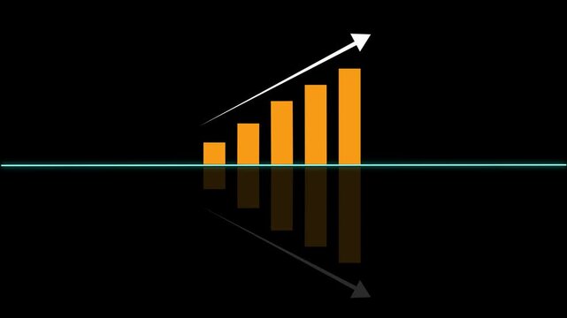 Orange bar graph showing upward trend. Financial success symbol for business growth. Digital bar graph animation for data statistics.