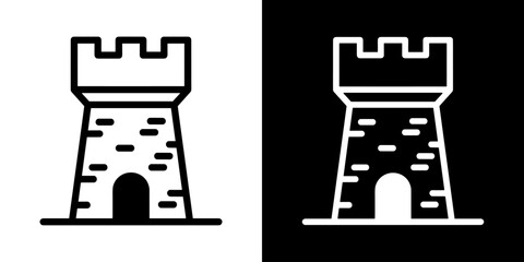 Castle tower icon concept in flat black and white style on clean background vector illustration design. © LiorasK