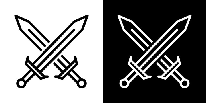 Crossed swords icon concept in flat black and white style on clean background vector illustration design.